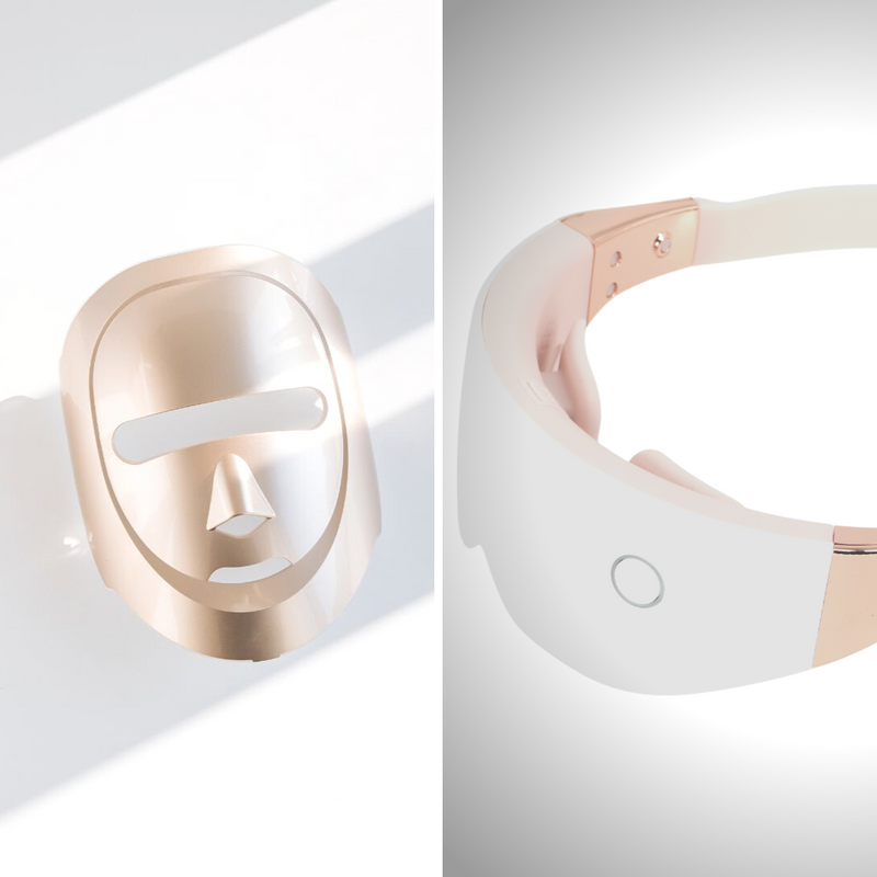 Paquete K-Beauty: Máscara LED Eco Face Platinum (dorada) + Máscara LED con solución para el cuidado de los ojos (oro rosa)