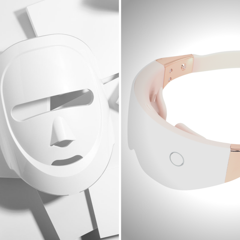 Paquete K-Beauty: Máscara LED Eco Face Platinum (blanco perla) + Máscara LED Eye Care Solution (oro rosa)