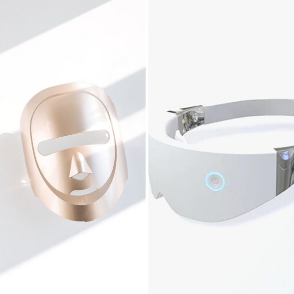 Paquete K-Beauty: Máscara LED Eco Face Platinum (dorada) + Máscara LED con solución para el cuidado de los ojos (Plata)