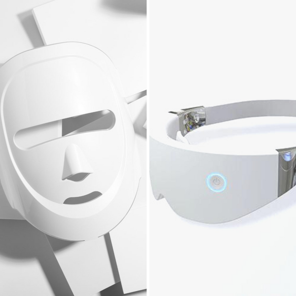 Paquete K-Beauty: Máscara LED Eco Face Platinum (blanco perla) + Máscara LED con solución para el cuidado de los ojos (Plata)